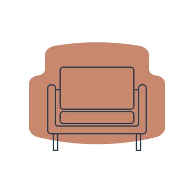 Tek yastıklı rahat bir kanepe. Sanat tarzında kanepe tasviri. İç kısmın temel mobilyaları. Rahatlamak için modern bir nesne. Şekil arka planında kanepesi olan düz bir illüstrasyon.