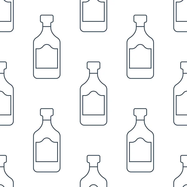 Rum Butelki Bezszwowy Wzór Linia Artystyczna Zarys Obrazu Czarno Biały — Wektor stockowy