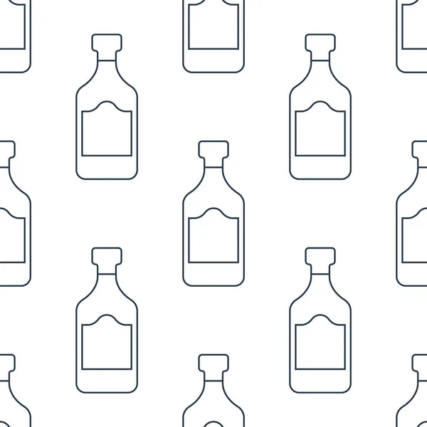 Botellas Ron Patrón Sin Costuras Estilo Línea Arte Esquema Imagen — Vector de stock