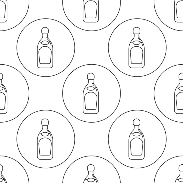 无缝制的瓶龙舌兰酒 呈扁平型 呈细线状 背景形式是圆的 重复墙纸样式的饮料 餐厅的黑白模板 — 图库矢量图片