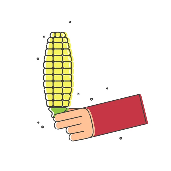 Yellow Corn Cob Human Hand White Background Organic Vegetable Eating — Stock Vector