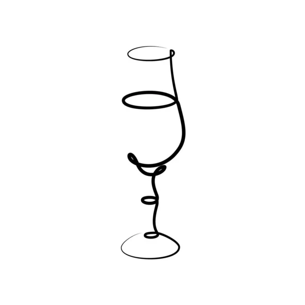 白を基調とした酒のワイングラス グラフィックアートのスケッチデザイン 黒の線画スタイル 手描きの画像 レストラン カフェ パーティーのためのアルコール飲料のコンセプト フリーハンドの描き方 — ストックベクタ