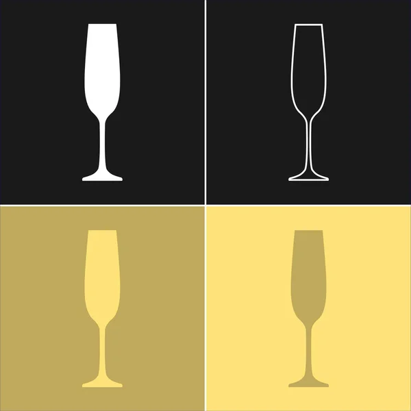 Стеклянное Шампанское Четыре Типа Изображений Контурное Искусство Плоском Стиле Силуэт — стоковый вектор