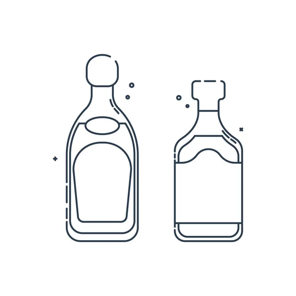 Fles Tequila Rum Lijn Kunst Platte Stijl Restaurant Alcoholische Illustratie — Stockvector