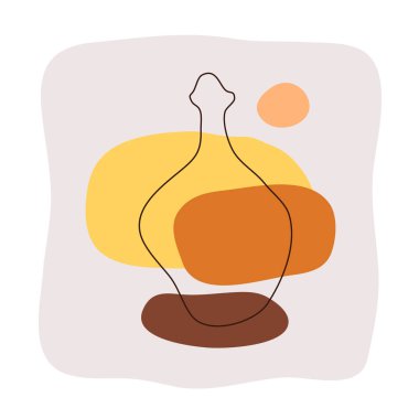 Soyut arka planda brendi şişesi. Elle çizilmiş çeşitli şekiller, noktalar. Çağdaş modern moda illüstrasyonu. Alkollü içeceklerin minimalist konsepti. Şimdiki düz stil grafik tasarımı