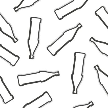 Gölgesiz desenli şişeler. Bira şarabı içeceği. Çizgi sanatı tarzı. Taslak tekrarlama şablonu. Parti içkileri konsepti. Beyaz arka planda resim. Herhangi bir amaç için düz tasarım