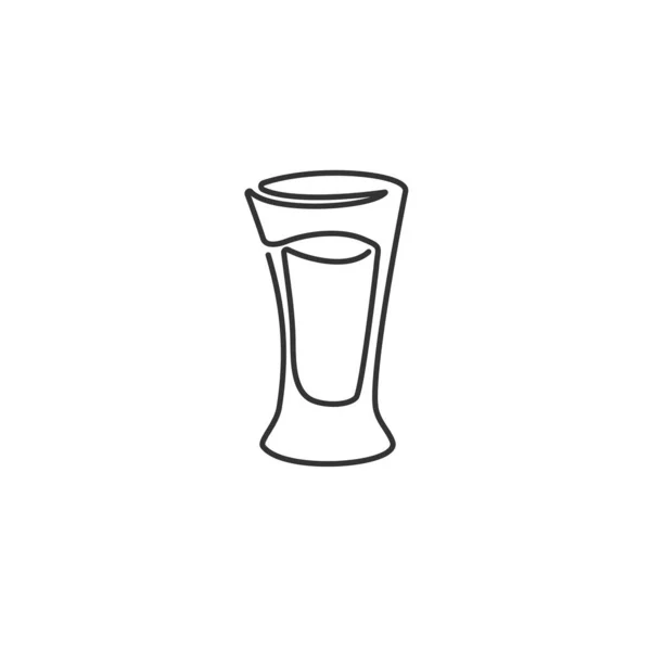 白い背景にテキーラガラスを描く1行 お祝いのデザインの対象 黒白の漫画のグラフィックスケッチ 連続ラインの道 手描きのパーティードリンクのコンセプト フリーハンドの描き方 — ストックベクタ