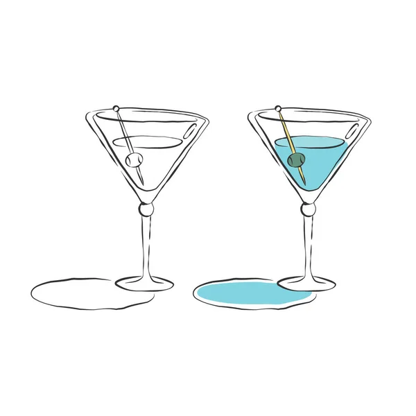 Två Typer Martini Glas Drickelement Svart Vit Och Färg Objekt — Stock vektor