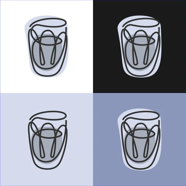一行画伏特加酒杯在不同的背景 四种类型的图像 彩色卡通画草图 连续的路线 手绘派对饮料的概念 手绘风格 — 图库矢量图片