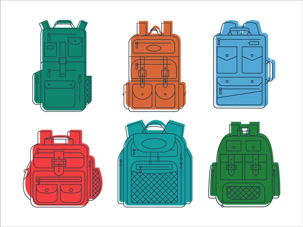 Educação Estudo Mochila Conjunto Para Estudantes Ícone Viagem Rucksack Bolsa — Vetor de Stock