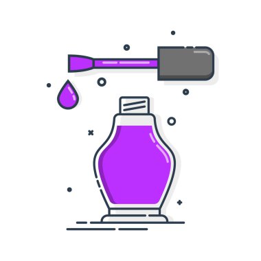 Fırçalı kozmetik oje kutusu. Kadın moda ürünü. Geleneksel plastik ya da cam şişe tasarımı. Moda & tarzı. Beyaz arka planda illüstrasyon yakın plan. Ayrı nesne