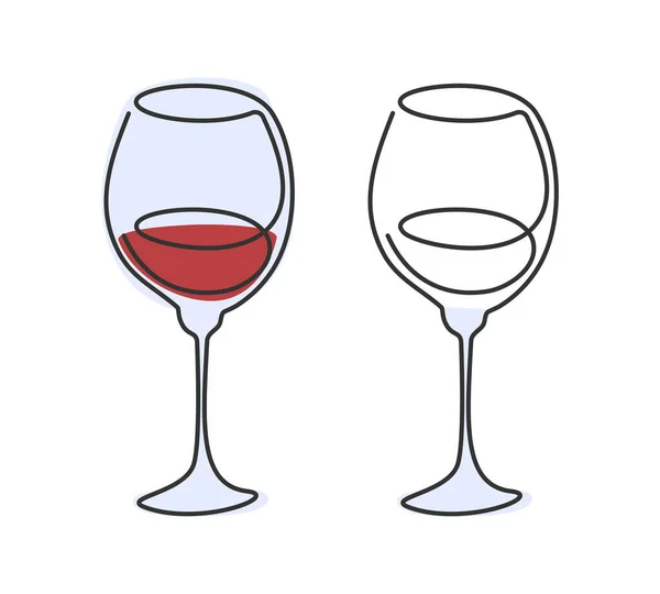 Una Linea Disegno Bicchiere Vino Rosso Sfondo Bianco Schizzo Grafico — Vettoriale Stock