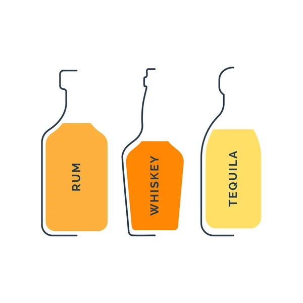 Garrafa Rum Tequila Uísque Estilo Linear Sobre Fundo Branco Delineamento —  Vetores de Stock