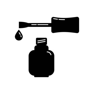 Fırçayla birlikte kozmetik ojeyi aç. Kadın makyaj ürünü. Plastik ya da cam şişe. Moda ve tarz. Siyah siluet. Ayrı bir nesne. Görüntü izole edilmiş beyaz arkaplan