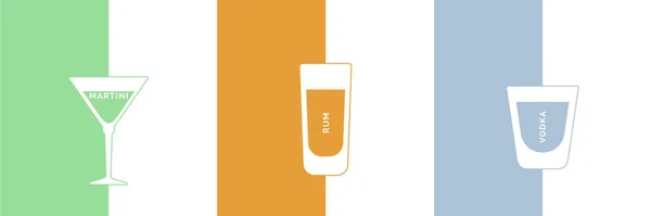 Ron Vodka Vaso Martini Estilo Lineal Minimalista Con Texto Contorno — Vector de stock