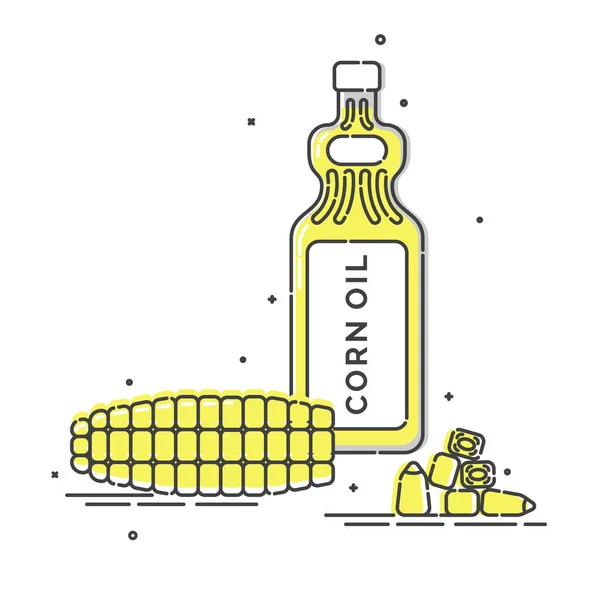 Бутылка Кукурузного Масла Целое Ухо Кукурузы Зерном Пластиковый Контейнер Этикеткой — стоковый вектор