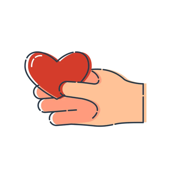 Κόκκινη Καρδιά Σχήμα Στο Ανθρώπινο Χέρι Λευκό Φόντο Σύγχρονη Απεικόνιση — Διανυσματικό Αρχείο