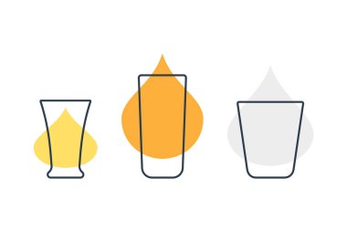 Üç bardak tekila, rom ve votka. Bardak bardakta içki. Restoran ve bar için şablon alkol içeceği. Sembol partisi. Farklı içecekler. Beyaz arkaplanda izole düz çizim.