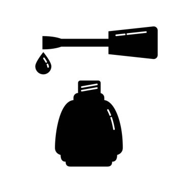 Fırçayla birlikte kozmetik ojeyi aç. Kadın makyaj ürünü. Plastik ya da cam şişe. Moda ve tarz. Siyah siluet. Ayrı bir nesne. Görüntü izole edilmiş beyaz arkaplan