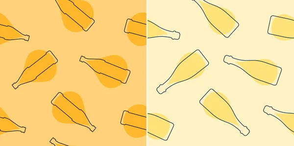 Bier Und Sektflaschen Mit Alkohol Fallen Nahtlos Linienkunst Umrissbild Zwei — Stockvektor