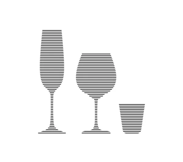 Champagne Vino Vodka Stile Minimalista Lineare Silhouette Vetreria Eseguita Sotto — Vettoriale Stock