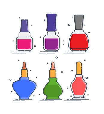 Kozmetik konteynır oje, jöle, yağ. Kadın moda ürünü. Geleneksel plastik ya da cam şişe tasarımı. Moda ve tarz illüstrasyonları. Beyaz arka fona yakın çekim. Ayrı nesne