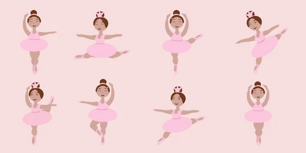 Vector conjunto de ocho imágenes de las niñas bailarinas en diferentes poses — Vector de stock
