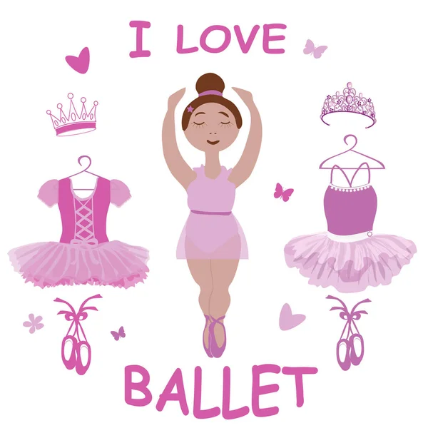 Vektor bild av en ballerina och balett kläder, tutus, pointe skor och tiara — Stock vektor