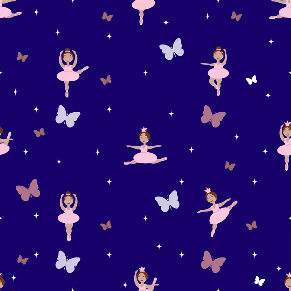 Vector naadloos patroon met het beeld van kleine ballerina 's in verschillende poses — Stockvector
