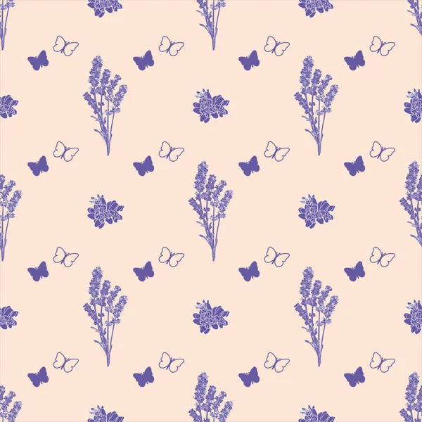 Vector seamless pattern with the image of lavender twigs and flowers — Stock Vector