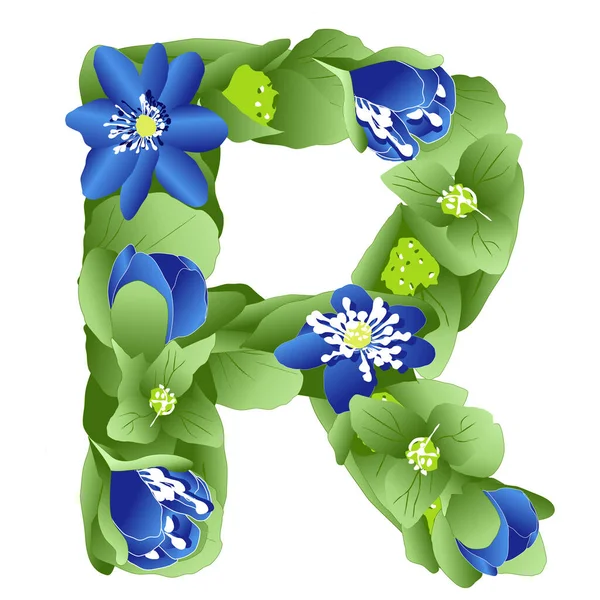 Vector Image Letter English Alphabet Made Form Flowers Leaves Liverwort — 스톡 벡터