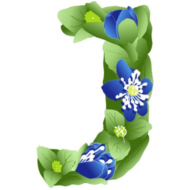 Çiçek şeklinde yapılmış İngiliz alfabesinin J harfinin vektör görüntüsü