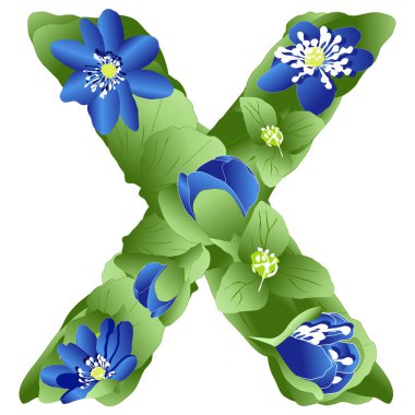 Çiçek şeklinde yapılmış İngiliz alfabesinin X harfinin vektör görüntüsü