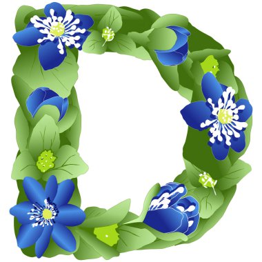 Çiçek şeklinde yapılmış İngiliz alfabesinin D harfinin vektör görüntüsü