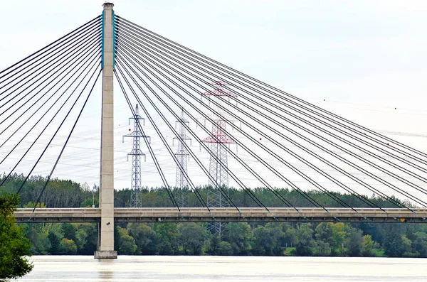 Вантовый Мост Одной Опорой Через Дунай Недалеко Австрийского Города Тан — стоковое фото