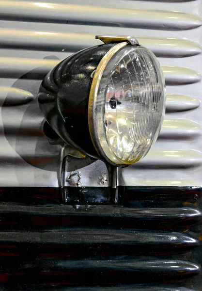 Old Black Headlight Black Silver Painted Car Body Made Corrugated — Stock Photo, Image