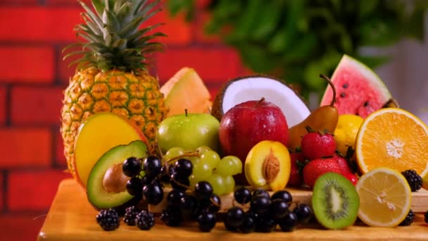 Fresh Sliced Fruit Placed Table — Stock Video