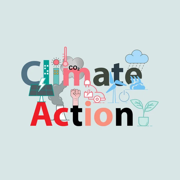 Τυπογραφικό Σχέδιο Δράσης Για Κλίμα Προσπάθεια Μείωσης Των Εκπομπών Co2 — Διανυσματικό Αρχείο