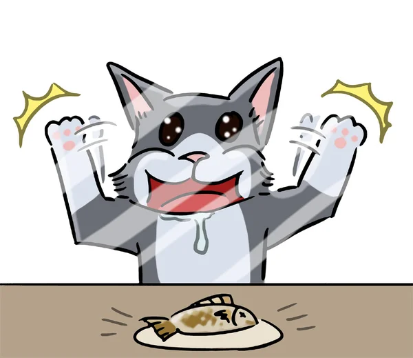 Cartoon Tiere Ausdruck Katze hungrig — Stockfoto