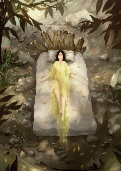 デジタル絵画の女性の自然の睡眠 — ストック写真