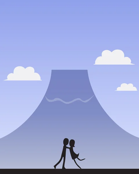 Paar kus liefde berg achtergrond — Stockvector