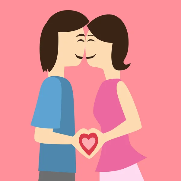 Pareja beso amor San Valentín corazón — Vector de stock