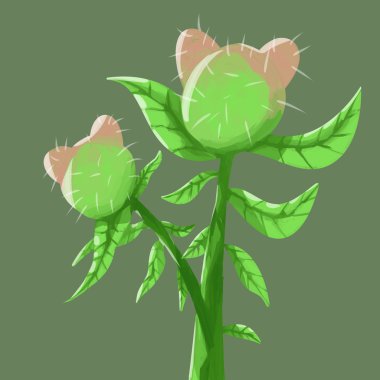 Painting isolate fantasy flower green pink