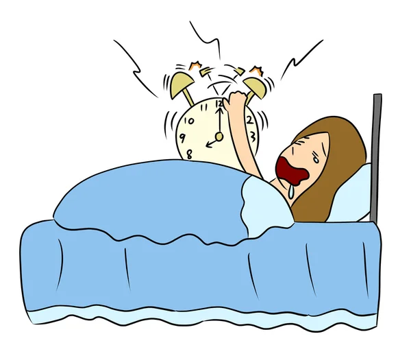 Isolar a manhã dos desenhos animados mulher acorda — Fotografia de Stock