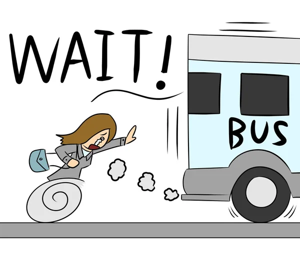 Γελοιογραφία γυναίκα λεωφορείο τρέχω — Φωτογραφία Αρχείου