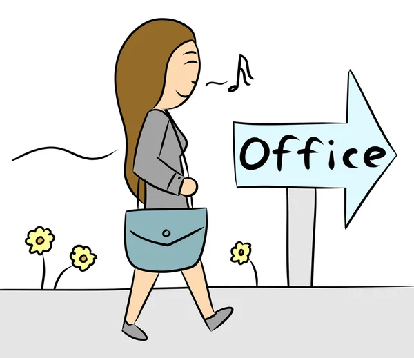 Cartoon woman  office walk happy