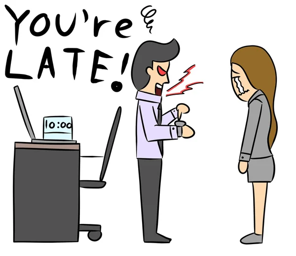 Kreslený žena šéfa pozdní kancelář — Stock fotografie