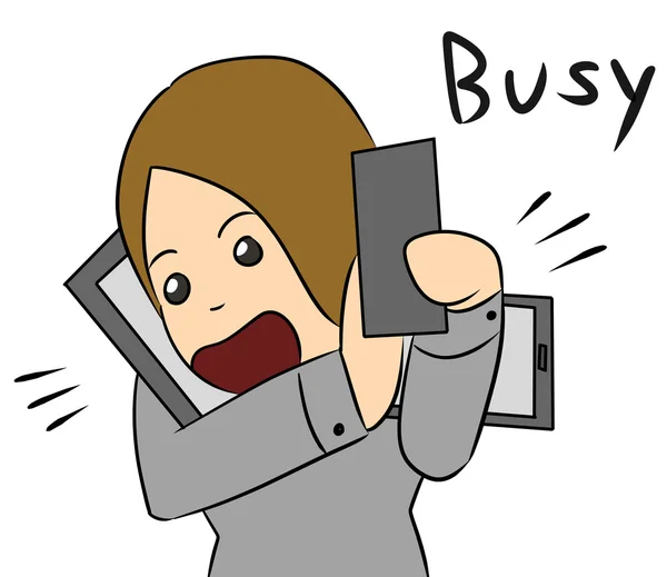 Cartoon kvinna telefon tala upptagen — Stockfoto