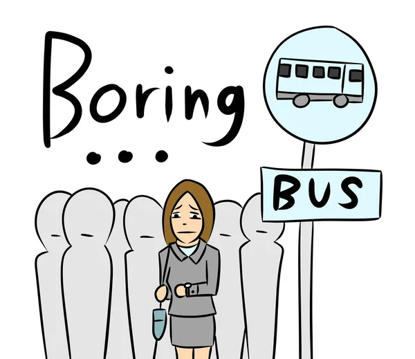 Cartoon Frau Bus Bahnhof warten — Stockfoto