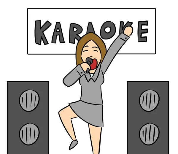 Cartoon-Frau sing Song-karaoke — Stockfoto